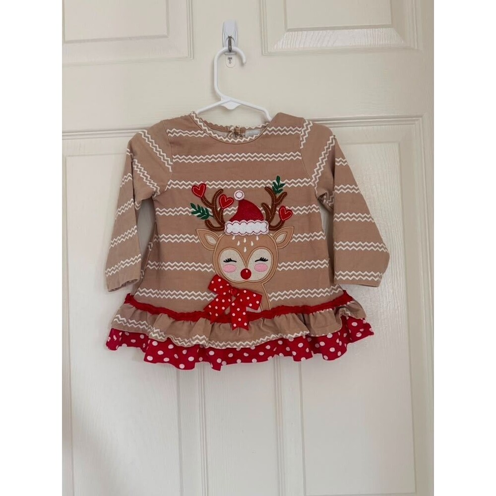 Rare Editions Baby Girls Reindeer Christmas Tunic Top 2T Holiday Ruffle